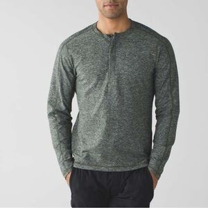 Lululemon Surge Long Sleeve Henley in Heathered Gator Green